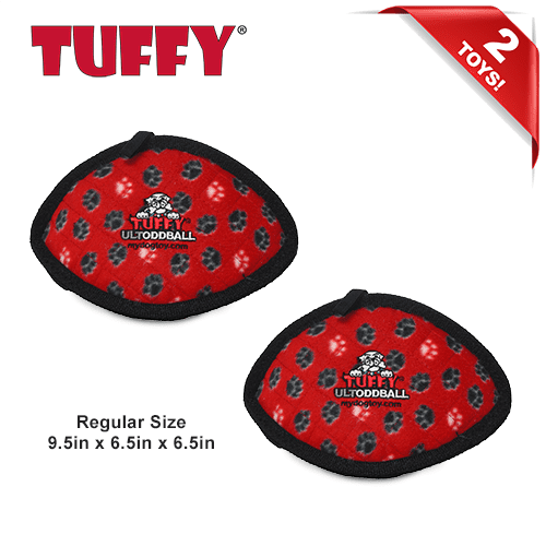TUFFY® Ultimate Odd Ball Red Paw, 2-Pack, Durable Plush Dog Toys