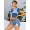 thumbnail image 3 of Alove Womens Cropped T-Shirts Short Sleeve Lettuce Trim Color Block Ribbed Tees Crop Tops, 3 of 7