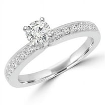 MD170110-9 0.63 CTW Round Diamond Solitaire with Accents Engagement Ring in 18K White Gold - Size 9