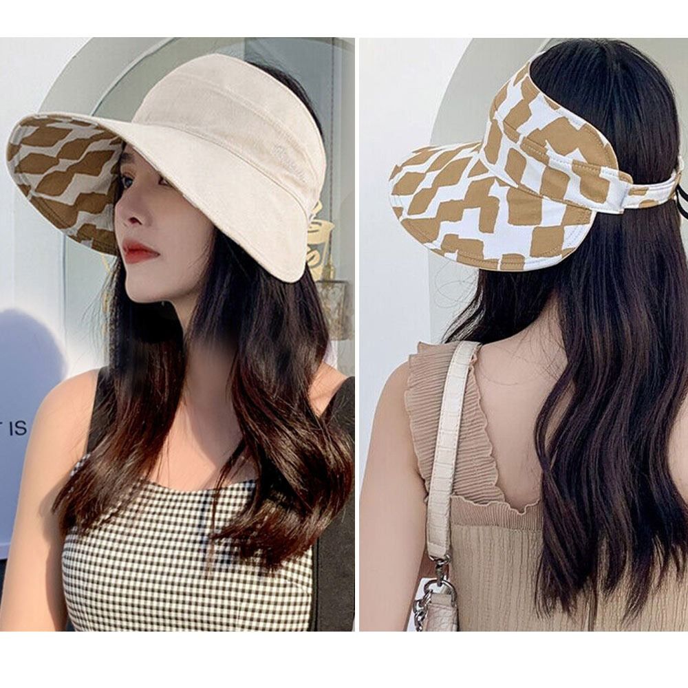 Outdoor Doublesided Wide Brim UV Protection Empty Top Hat Sports Visors Beach Cap Women Sun Hat
