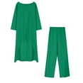 thumbnail image 3 of RQYYD Women 2 Piece Casual Outfit Sets Cotton Linen Irregular Long Sleeve Shirt And Loose High Waisted Long Shorts Set with Pockets Green XL, 3 of 9