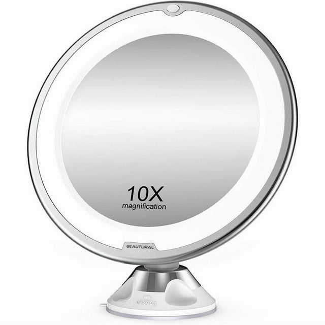 10x Magnifying Makeup Mirror with LED Lights 1 Ball Joint 360° Adjustable Portable Cosmetic Mirror for Bathroom Travel