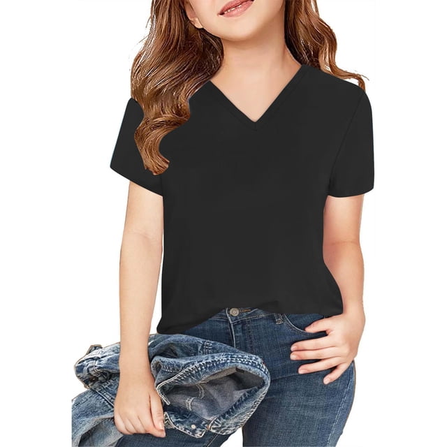 Soki T-Shirts à Manches Courtes pour Enfants Col en V pour Filles de 3 à 14 Ans