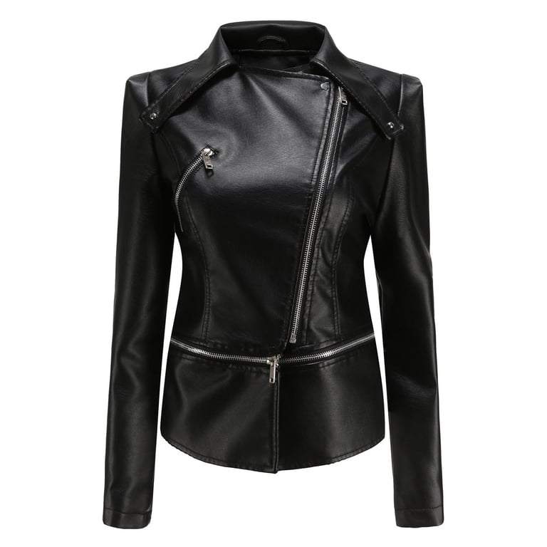 Sokhug Women's Slim Fit Faux Leather Jackets Lapel Zip Motorcycle