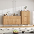 thumbnail image 3 of Fluted 5 Drawers Dresser, Tall Modern Chest of Drawers with Marble Top, Curved Profile Design, Wood Drawer Organizer for Bedroom, Living Room, Hallway, Entryway, 3 of 7