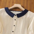 thumbnail image 5 of Busydd Womens Tops Dressy Casual Colorblock Patchwork Summer Tops Trendy Round Neck Short Sleeve Cotton Linen Shirts Comfortable Button Women Blouses XL, 5 of 8