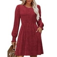 thumbnail image 2 of Meichang Robes d'Automne pour Femmes avec Poches Col Ras du Cou Robes en Tricot Côtelé Manches Longues Bouffantes Décontractées Robe Babydoll Trapèze Robes Courtes en Tricot, 2 of 8