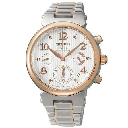 Seiko SSC862 Women's Core Solar White Textured Dial Two Tone Steel Chronograph Watch