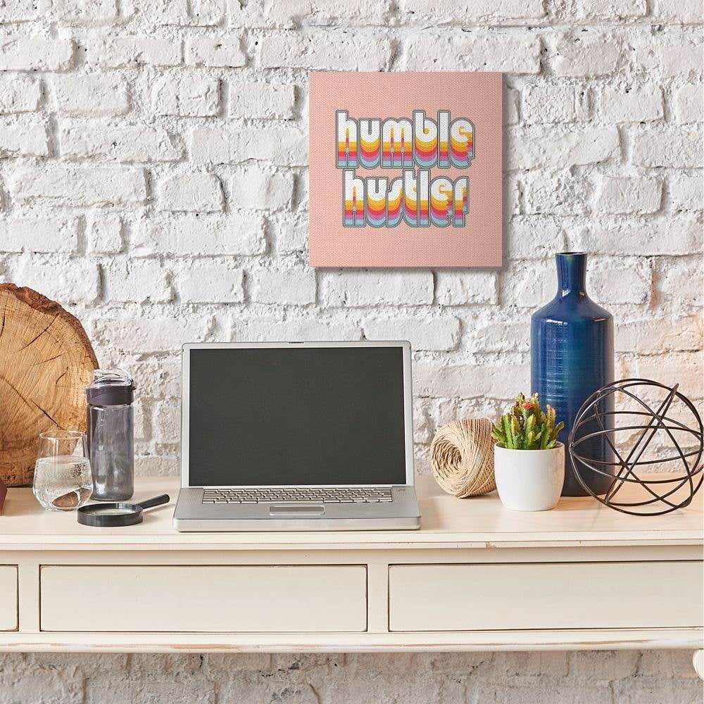 Stupell Industries Humble Hustler Rainbow Pink Neon Word Design Canvas Wall Art by Dawn Vietro