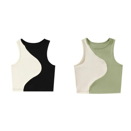 LUOGENLI 2 Pack Girl Bras Comfortable 38 G Teens Girls Sleeveless Crop Tops Double Layer Scoop Neck Cropped Tank Top Girl s Bras No Underwire Push Up Girl Bras No Underwire Front Closure M