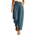 thumbnail image 3 of HomeDM Women's Pants Wide Leg Casual Loose Cotton Linen Elastic Waist Trousers Blue Lounge Pants for Athletic Work Size L, 3 of 6