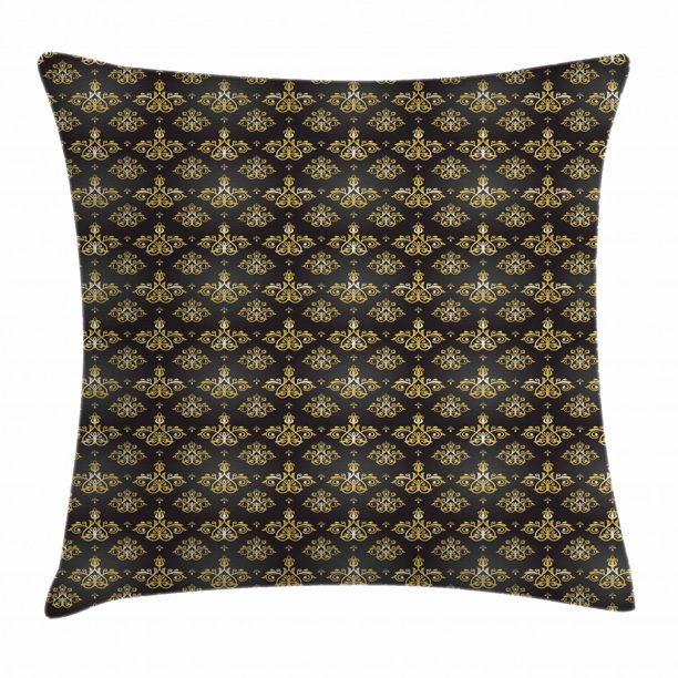 Yellow Damask Throw Pillow Cushion Cover, Royal Style Floral