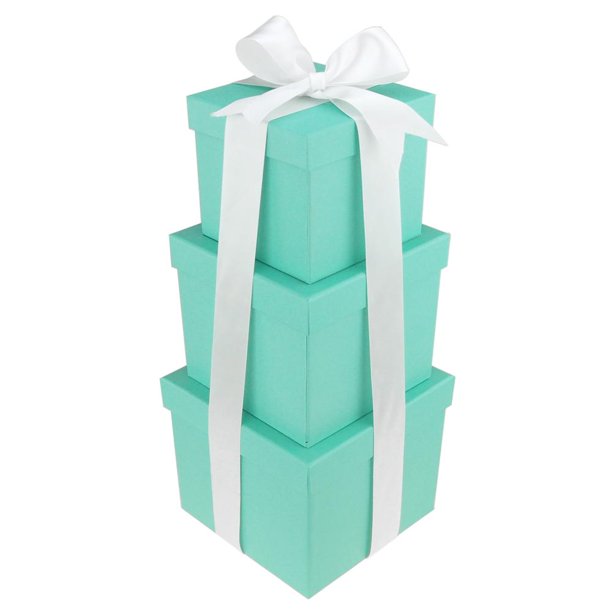 Robin's Egg Blue Nested Square Gift Boxes with Ribbon, 5, 6 and 7Inch