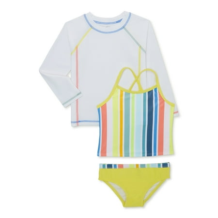 

Wonder Nation Baby and Toddler Girls Tankini and Long Sleeve Rash Guard Set 3-Piece Size 12M-5T