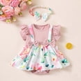 thumbnail image 5 of RMGVDSD Easter Outfit Baby Girl Clothes Ruffle Short Sleeve Floral Bowknot Romper Dress Bodysuits Dress Headbands Set 9-12 Months, 5 of 9