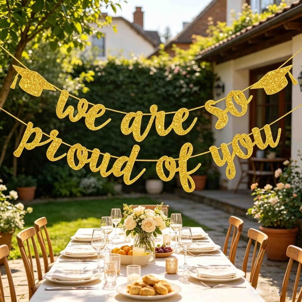 We Are So Prouds Of You Graduation Banners Glitter Congrats Grad Garland For Graduation Party Decorations High School College Grad Party Supplies