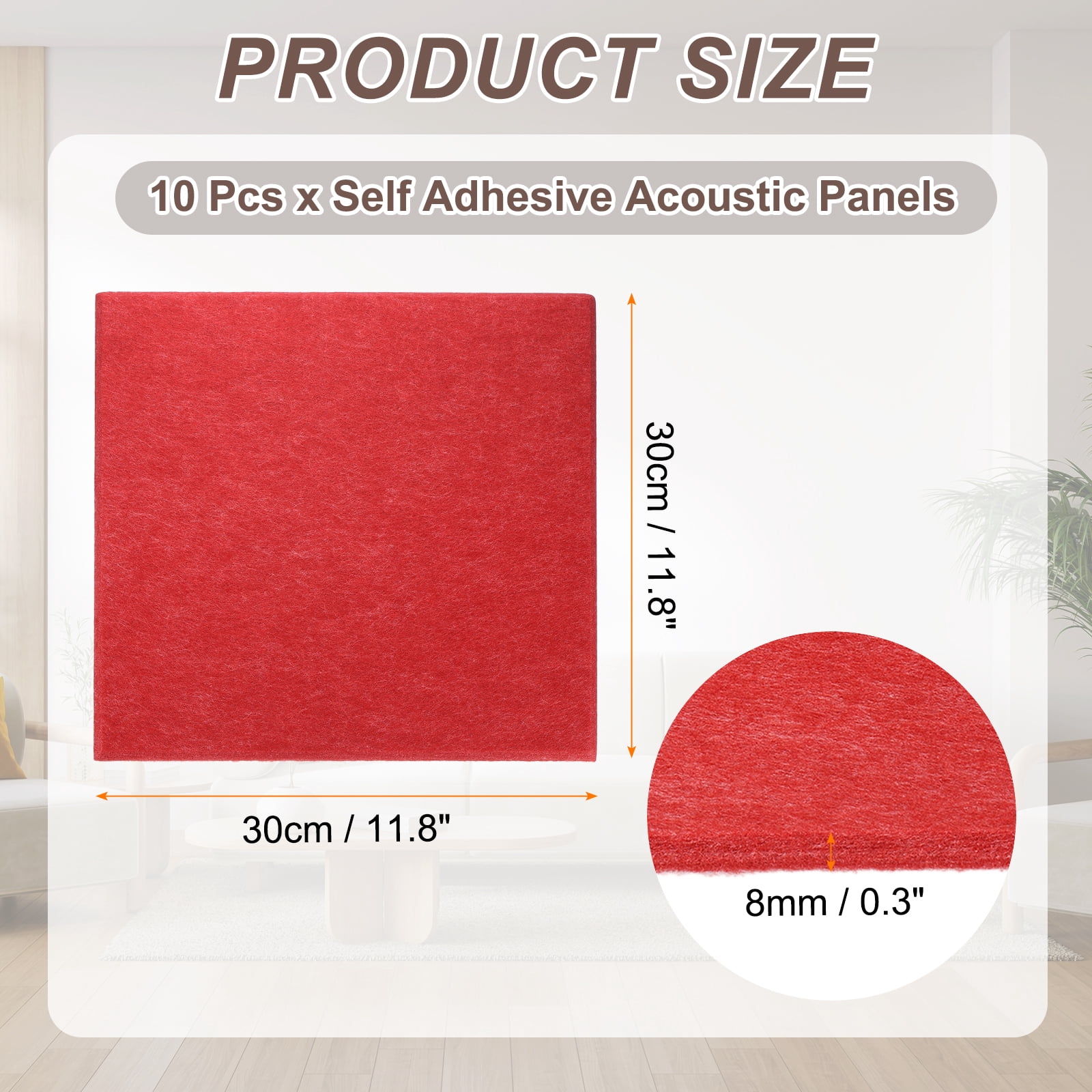 Uxcell 10pcs Acoustic Panels 11.8" x 11.8" x 0.3" Square Self Adhesive Sound Proof Wall Panels High Density Sound Deadening Foam Panel for Home Office Recording Room Studio, Red