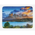 thumbnail image 1 of Colorful Bath Mat, Landscape Image of Pehoe Lake at Torres Del Paine National Park, Plush Bathroom Decor Mat with Non Slip Backing, 29.5" X 17.5", Azure Blue and Multicolor, by Ambesonne, 1 of 2