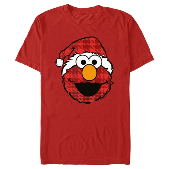 Men's Sesame Street Elmo Plaid Pattern Face Graphic T-Shirt