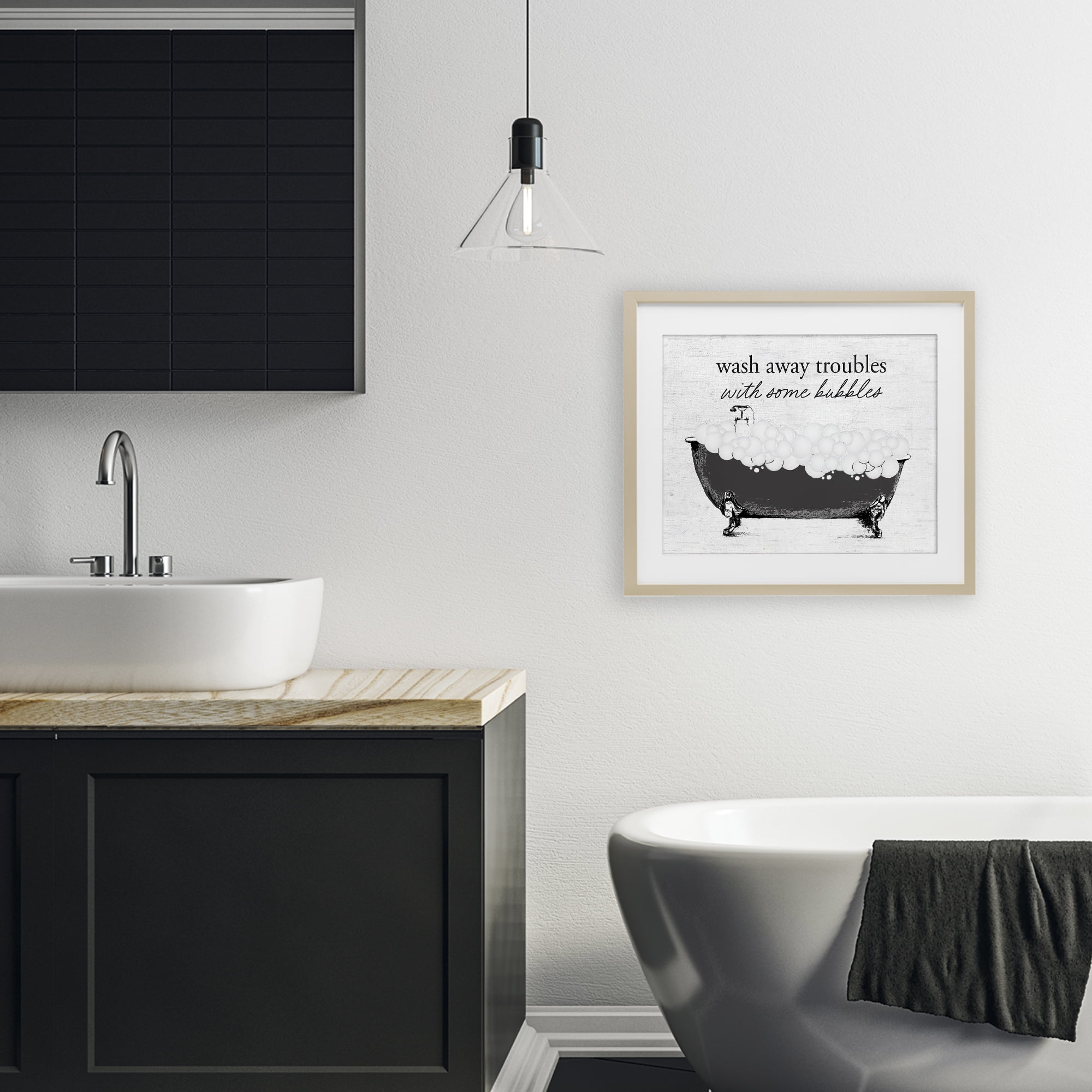Uplifting Bubble Bath Rhyme Birch Framed Print Under Glass, design by Lettered and Lined