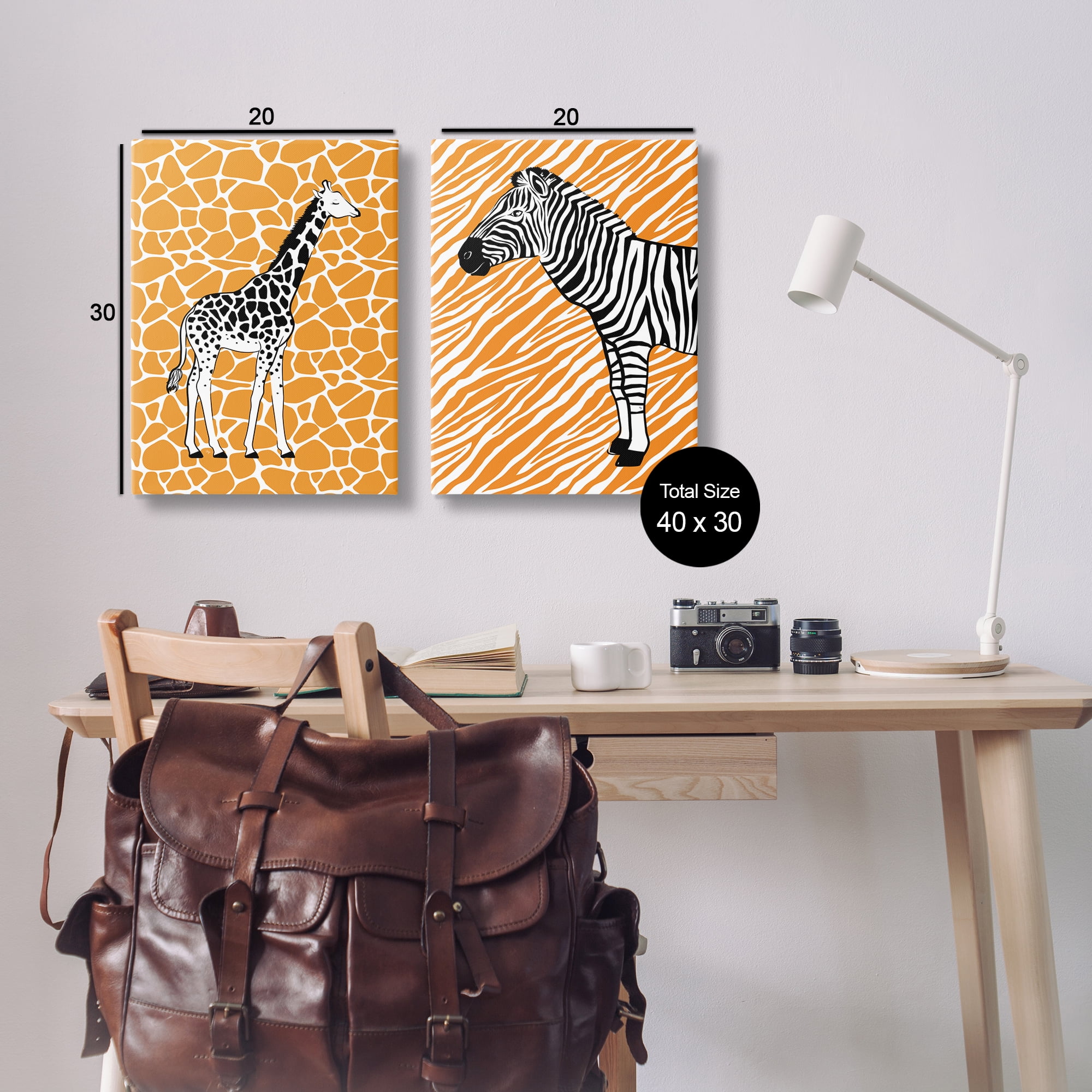 Stupell Industries Jungle Animals on Orange Animals Painting Wrapped Canvas Art Print Wall Art, 20 x 30, Set of 2