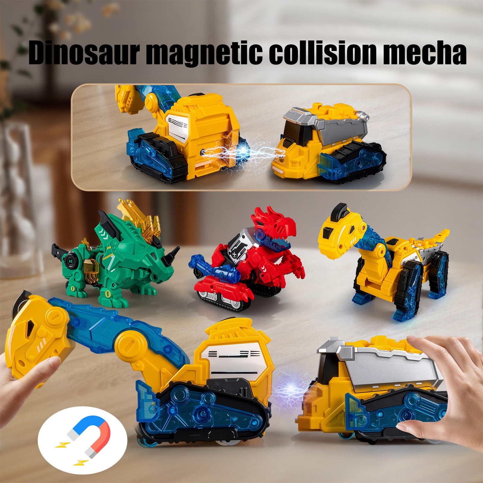 Rourlinge 6 in 1 Transforming Robot Toy Dinosaur Construction Vehicle Set Convertible Cars Assembly Kit for Action Figure Play Gift