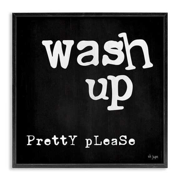 Stupell Industries Eclectic Wash Up Pretty Please Bathroom Sign Black White Black Framed Giclee Art, 12 x 12, by Jaxn Blvd.