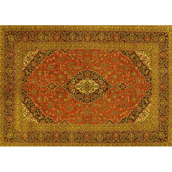 Ahgly Company Machine Washable Indoor Rectangle Medallion Yellow Traditional Area Rugs, 2' x 3'