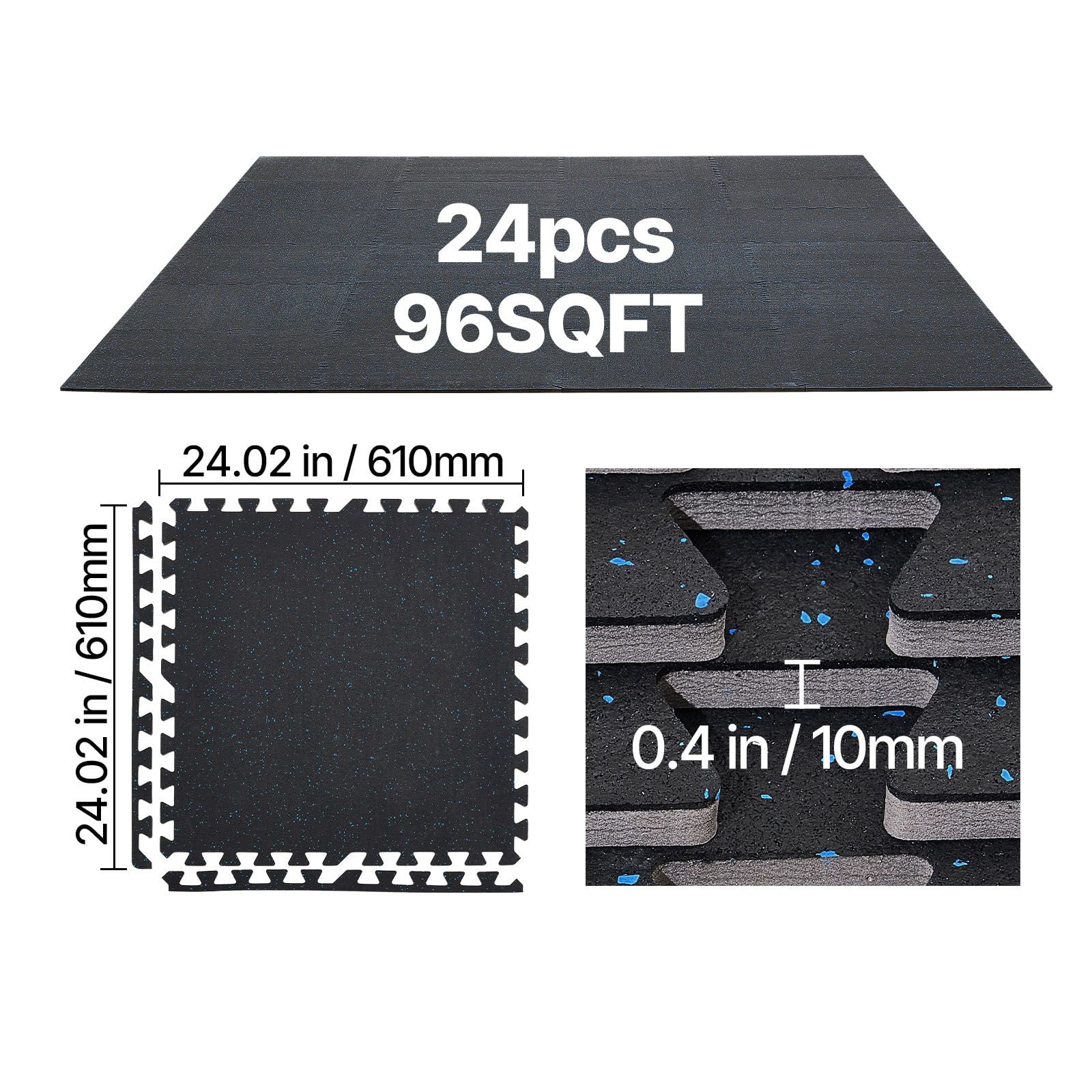 24 PCS Puzzle Exercise Mat, 24x24x0.4in EVA Foam, Interlocking Protective Floor Padding with Blue Dots for Home Gym Office