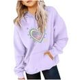 thumbnail image 2 of SGFCWSX Girls Oversized Heart Print Hoodie, Teens Trendy Soft Pullover with Pocket Sweatshirt for Daily Casual Wear Purple Size 13-14 Years, 2 of 6