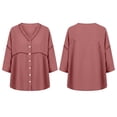 thumbnail image 7 of Craaazy Women's Plus Size Casual Linen Blend Top, V Neck 3/4 Sleeve Solid Color Button Up Blouse, Comfortable Shirt for Everyday Outfits, 7 of 7