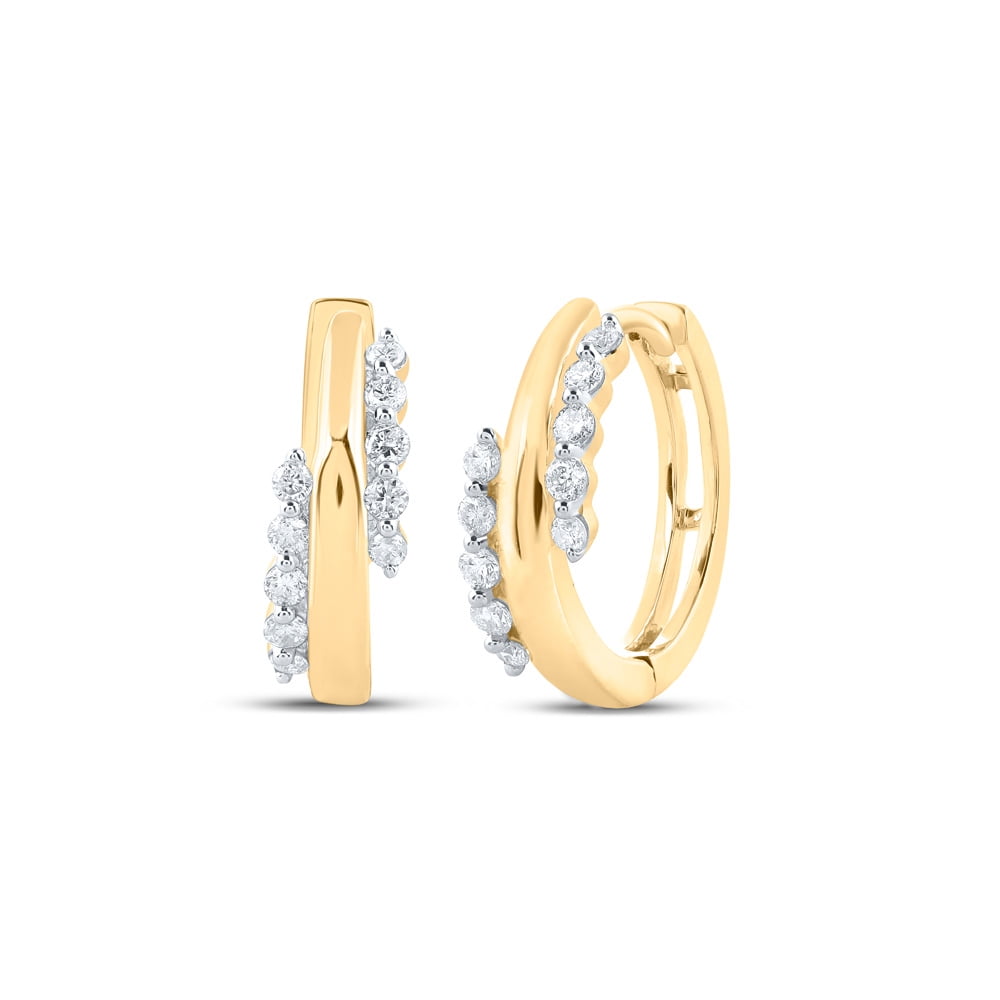 10kt Yellow Gold Womens Round Diamond Hoop Earrings 1/5 Cttw