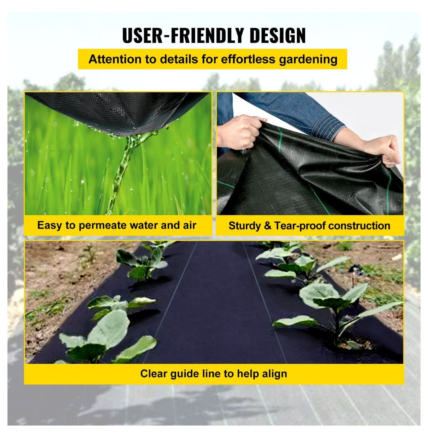 Weed Barrier Fabric 3x50ft, 5oz Heavy Duty Weed Control Fabric, Landscape Fabric for Garden Beds, Geotextile Ground Cover for Underlayment