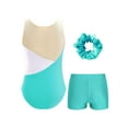 thumbnail image 2 of TSSOE Kids Girls Sleeveless Sparkle Tumbling Gymnastics Leotards with Booty Shorts Hairband Set Dance Costume Blue Green 8, 2 of 3