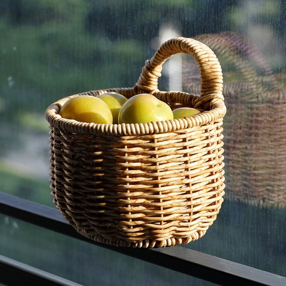 Wall Hanging Baskets Simulation Woven Kitchen Storage Basket Plant Fruit Sundries Organizer