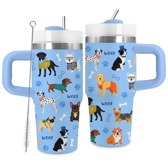 JOPJOLIW 14oz Dog Tumbler with Handle and Straw, Stainless Steel Vacuum Insulated Tumblers, Birthday Gifts for Dogs Lover, Boy, Son, Gift for Men on Christmas Fathers Day