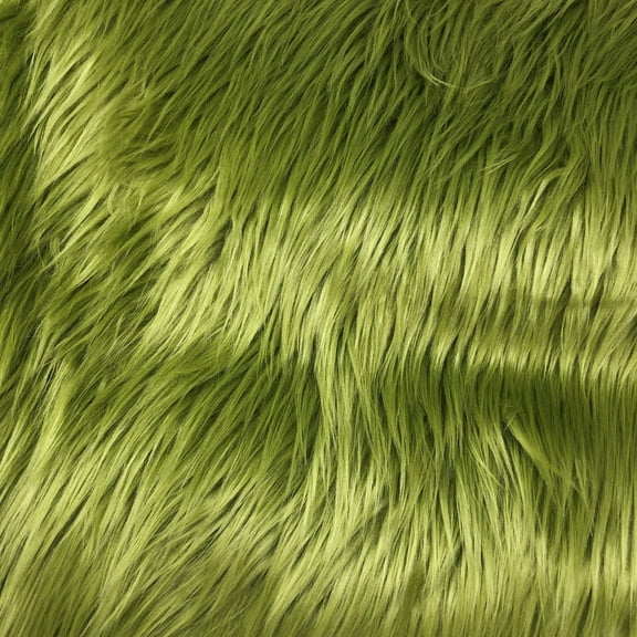 Olive Solid Shaggy Long Hair Pile Faux Fur