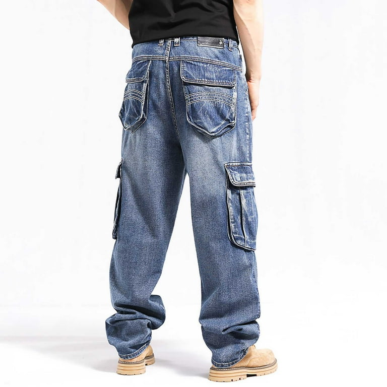 UVEASISHA Cargo Jeans for Men Baggy Casual Denim Work Pants Multi