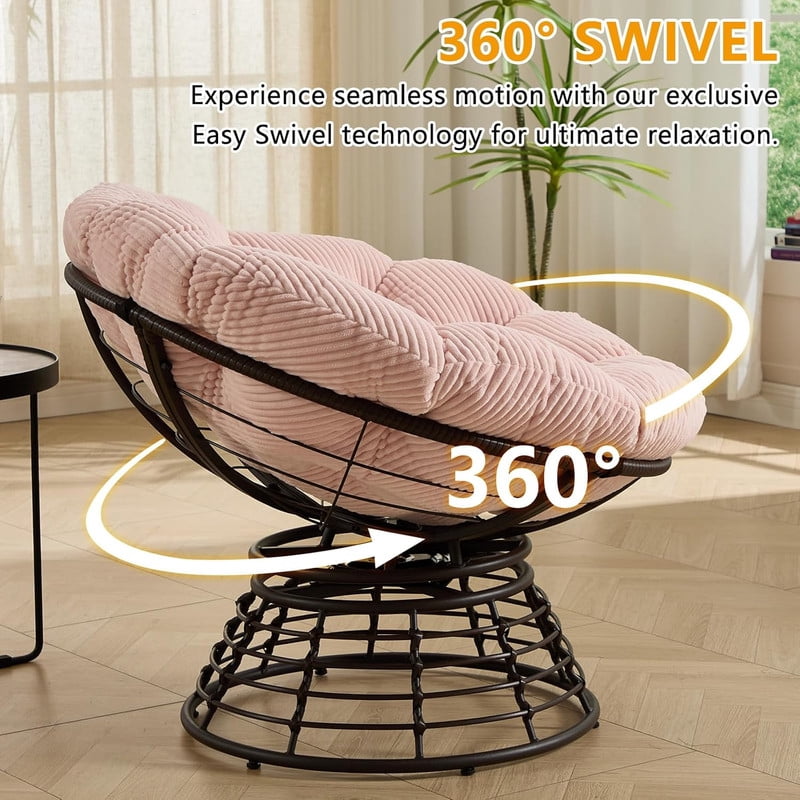Ergonomic Wicker Papasan Chair, 360° Swivel Chair with Soft Thick Cushion for Living Room, Bedroom, Reading Room