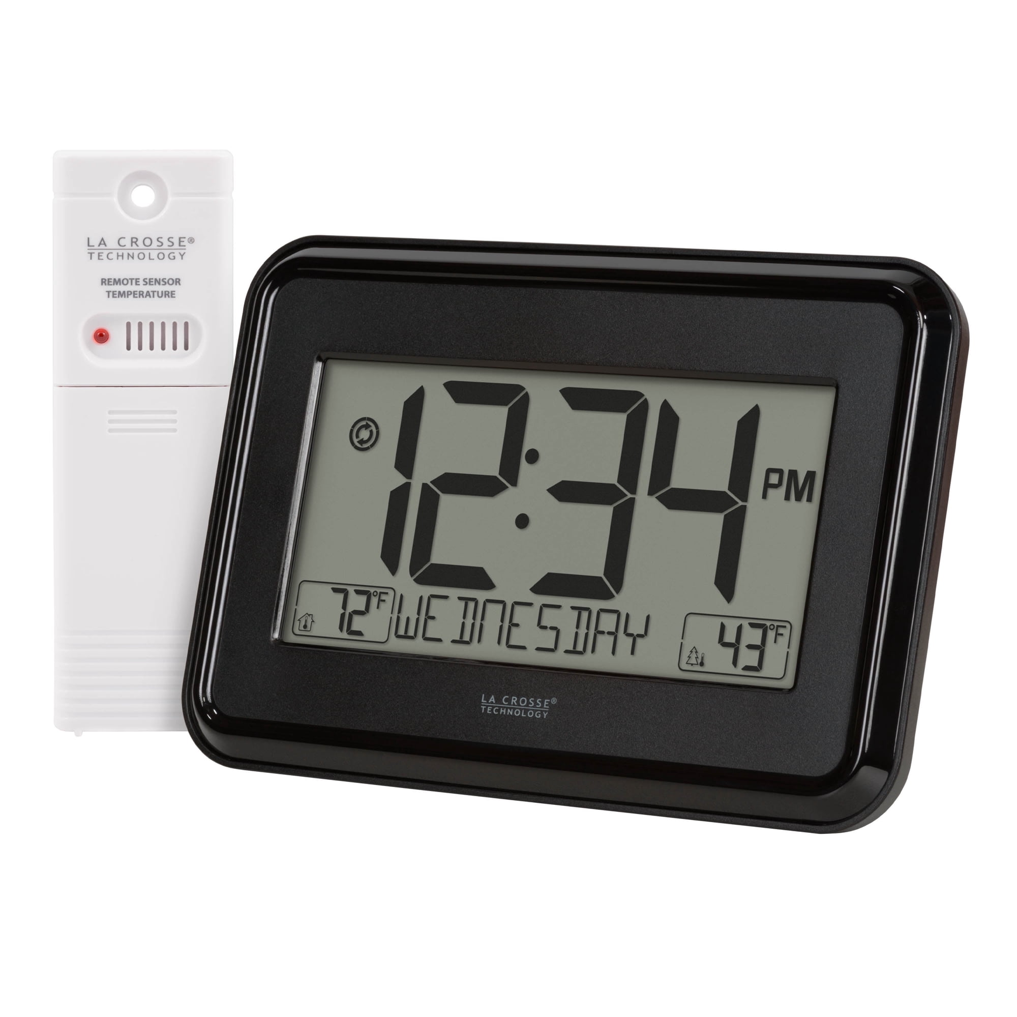 La Crosse Technology Black Digital Wall Clock with Indoor & Outdoor Temperature, 513-1412