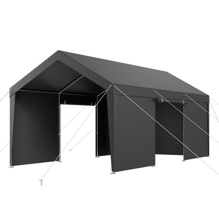 12x20FT Heavy Duty Carport Canopy with Sidewalls, Grey Outdoor Car Shelter for Vehicle Protection