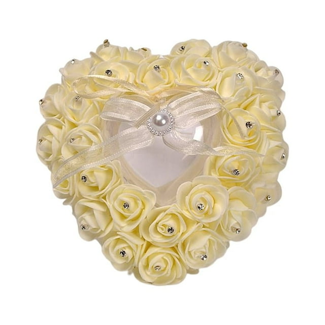 yingyy Heart-shape Ring Pillow Delicate Small Rings Box Romantic Wide Application Holder Container Wedding Valentine Displaying White Yellow