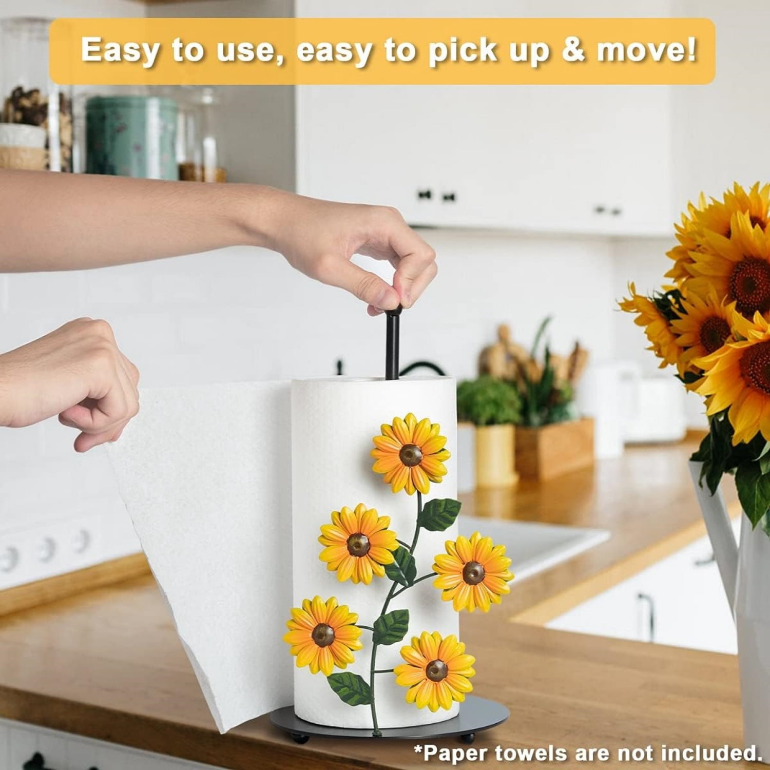 Sunflower Paper Towel Holder Sunflower Kitchen Decor and Accessories Yellow Farmhouse Paper Towel Holder Cute Kitchen Decor Sets Countertop Country Stuff Home Vintage Rustic Unique Counter Gift