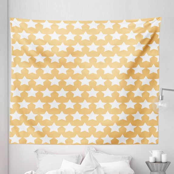 Yellow and White Tapestry, Big Stars in Soft Tones with Classy Fashion Pattern Retro Elements, Fabric Wall Hanging Decor for Bedroom Living Room Dorm, 5 Sizes, Apricot Cream, by Ambesonne