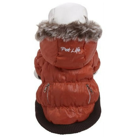 UPC: 0815617010126 | Pet Life Metallic Fashion Parka with Removable Hood in Metallic Orange – X-Small