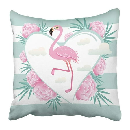 ARTJIA Green Bird Pink Flamingo Cool Flat Design Exotic Floral Flower Graphic Jungle Leaf Palm Pillowcase Pillow Cover 16x16 inches