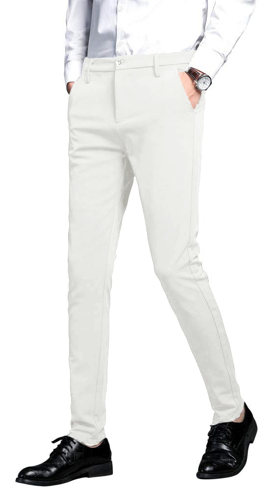 Wehilion Men's Premium Slim Fit Dress Suit Pants Slacks Tight Suit ...