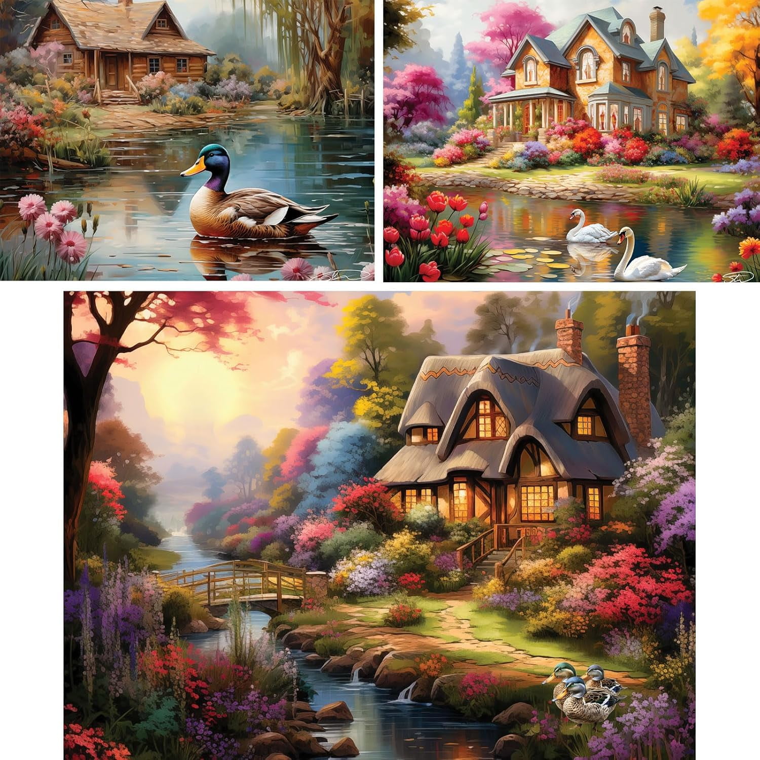 Bits and Pieces Jigsaw Puzzles For Adults Colorful Nature 300 Large Piece - Set of Three - 18 x 24 Inch