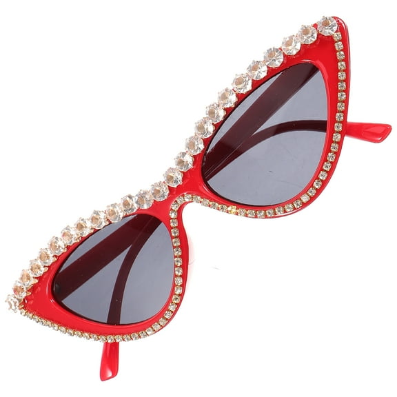 Minkissy Red Rhinestone Cat Eye Sunglasses Lightweight Fashion Shades Decorative Eyewear for Women