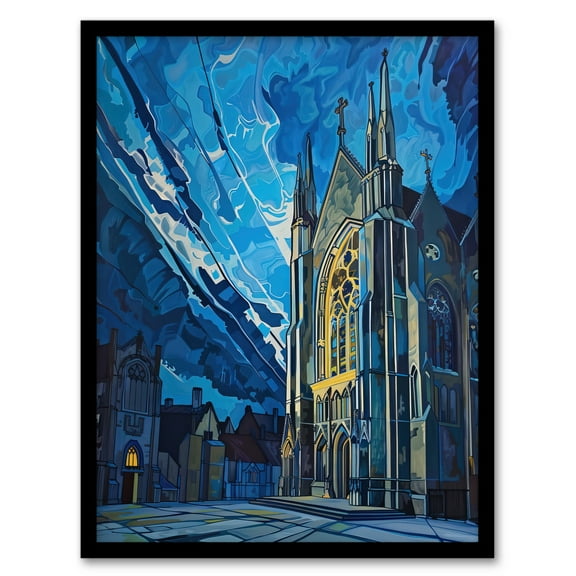 Artery8 York Minster Cathedral Night Concept Art Church Living Room Art Print Framed Poster Wall Decor 12x16 inch